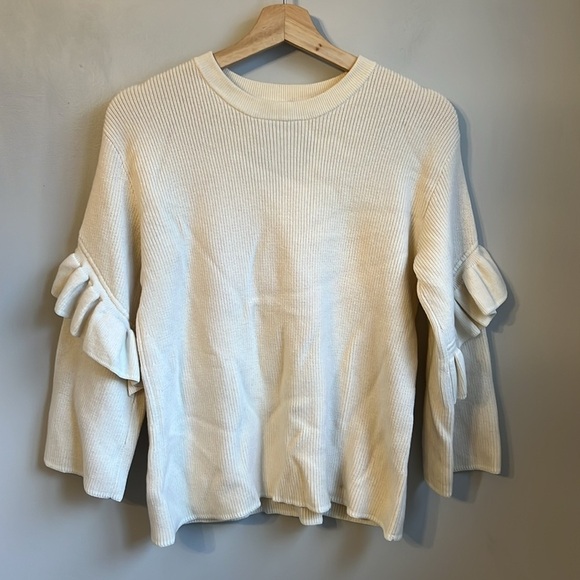 Tory Burch Ashley Ruffled Bell Sleeves Pullover Knit Sweater Wool Ivory - Picture 5 of 9